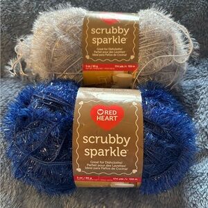 Red Heart Scrubby Sparkle Yarn - Blue and Silver